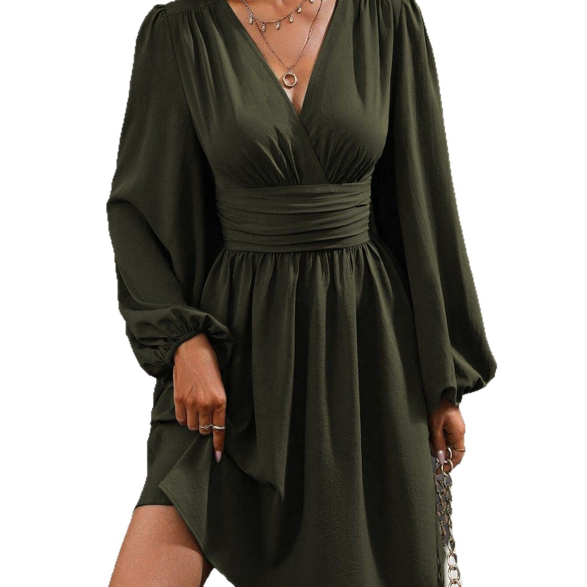Robe portefeuille moderne pour dames avec des manches bouffantes décontractées et une ceinture à la taille Chic und Stil