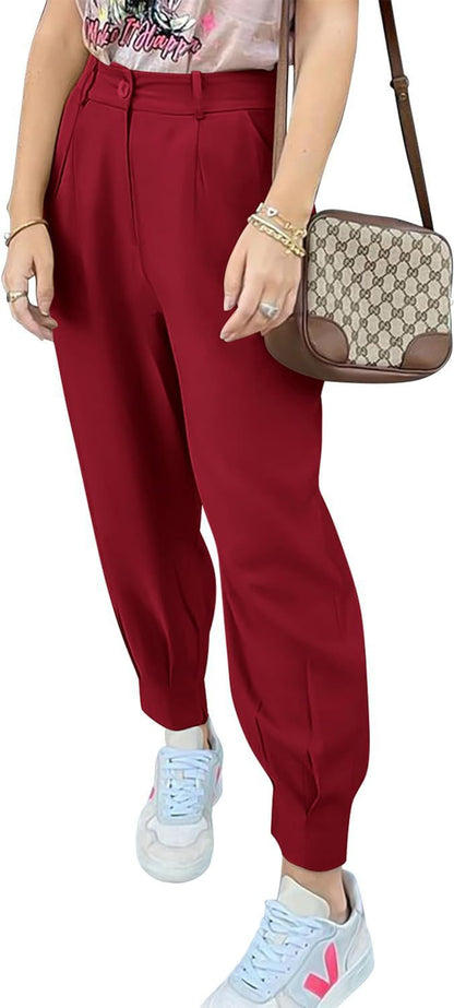 Elegant and fashionable high-waisted pants for women with pleats and side pockets Chic and Style