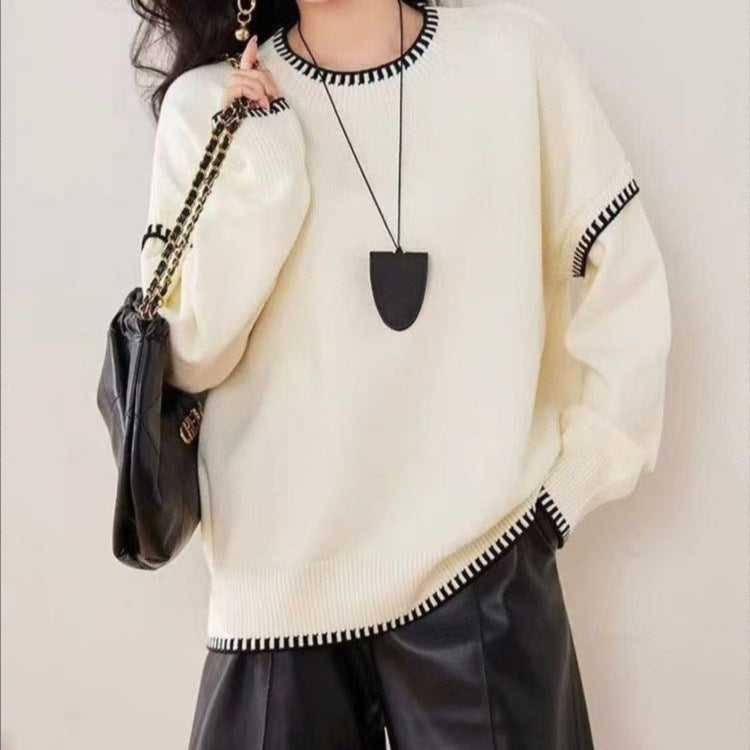 Pull en tricot décontracté pour femmes avec col rond large et motif à rayures de transition Chic und Stil