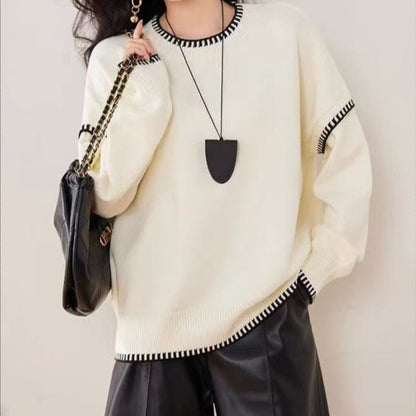 Pull en tricot décontracté pour femmes avec col rond large et motif à rayures de transition Chic und Stil