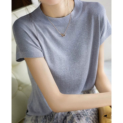 T-shirt en maille pailletée à manches courtes pour femme Chic und Stil