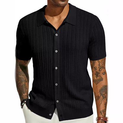 Chemise tricot à manches courtes pour hommes avec une fine structure en dentelle et un col classique Chic und Stil