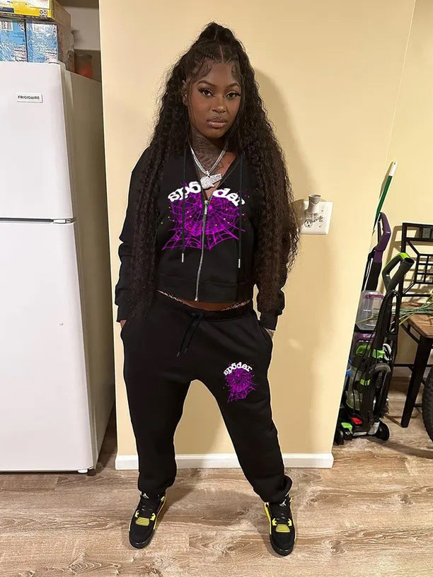 Hooded jacket and jogger pants set for women with a striking woven design Chic and Style