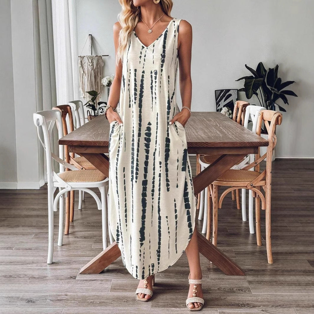 Robe maxi sans manches à décolleté en V pour femmes avec poches Chic und Stil