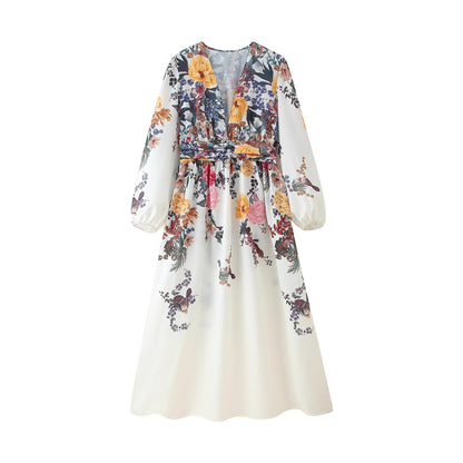 Robe maxi femme avec motifs floraux et éléments de fronces raffinés Chic und Stil
