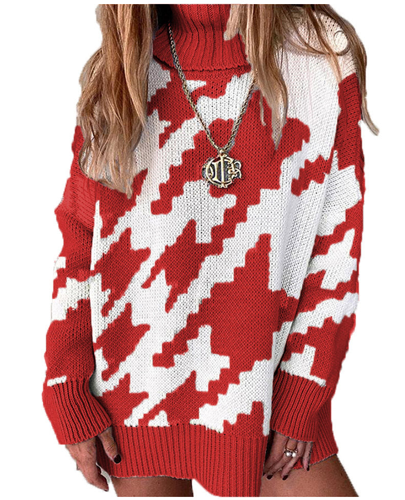 Pull en maille épaisse pour femmes avec col montant et motif géométrique moderne Chic und Stil