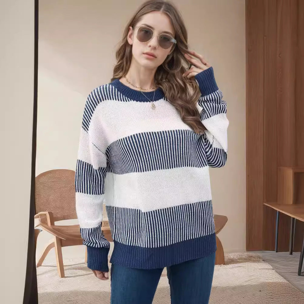 Pull en tricot rayé pour femmes à coupe large Chic und Stil