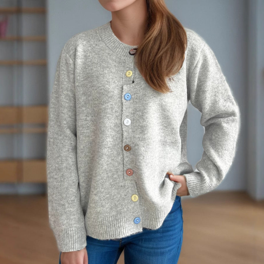 Dames cardigan en tricot douillet avec des détails de boutons colorés Chic und Stil