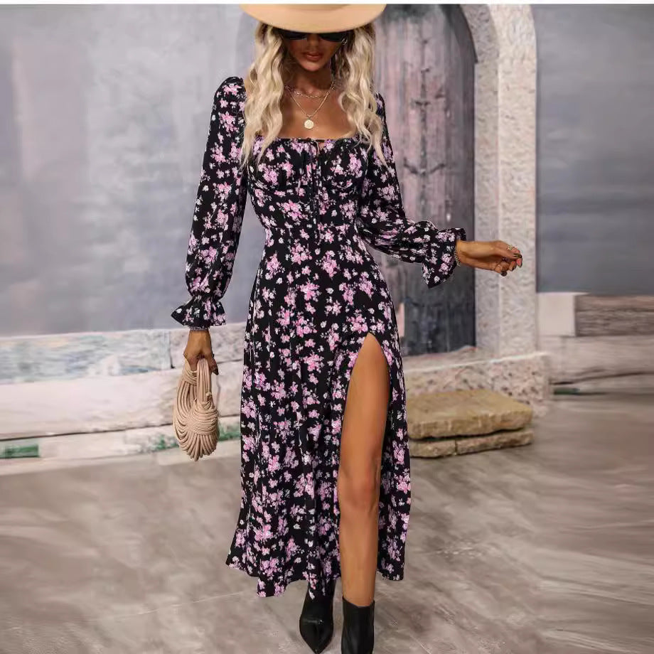 Robe maxi femme avec fente profonde et design floral Chic und Stil