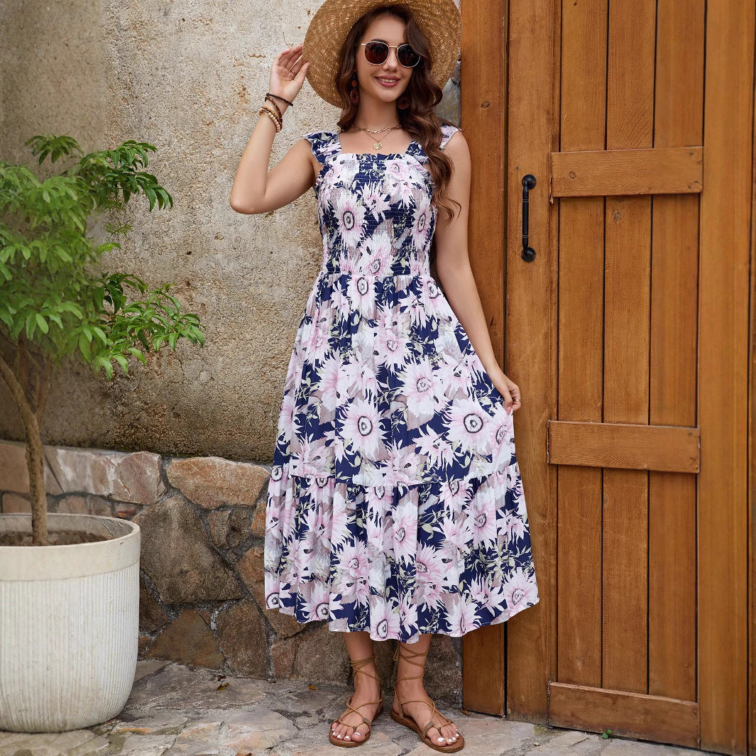 Dames Fleurs Ruffle Maxi Robe Chic und Stil