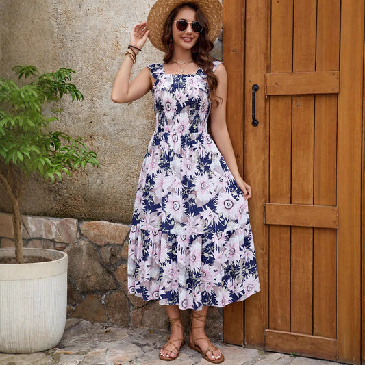 Dames Fleurs Ruffle Maxi Robe Chic und Stil