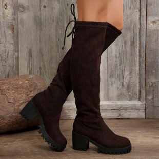 Bottes au-dessus du genou pour femmes avec un motif léopard à la mode et un talon bloc robuste Chic und Stil
