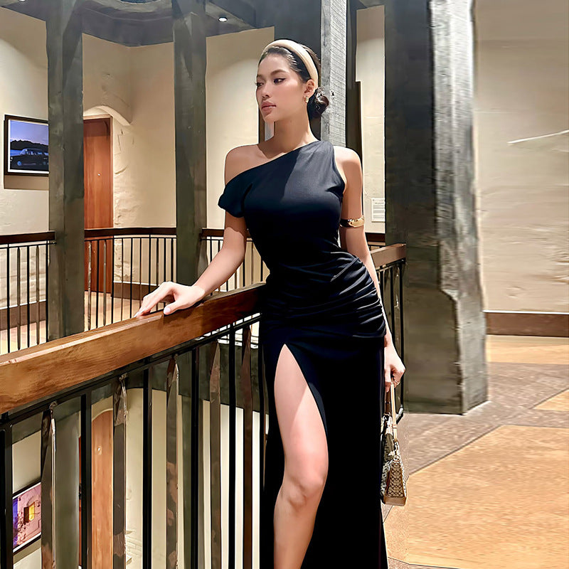 Robe à une épaule pour femme avec fente haute pour la soirée Chic und Stil