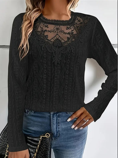 Blouse élégante pour femmes avec des inserts en dentelle et un motif de trous détaillé Chic und Stil