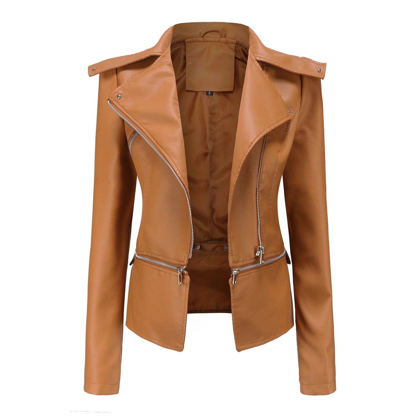 Ladies Asymmetrical Biker Jacket in Faux Leather with Refined Zips Chic and Style