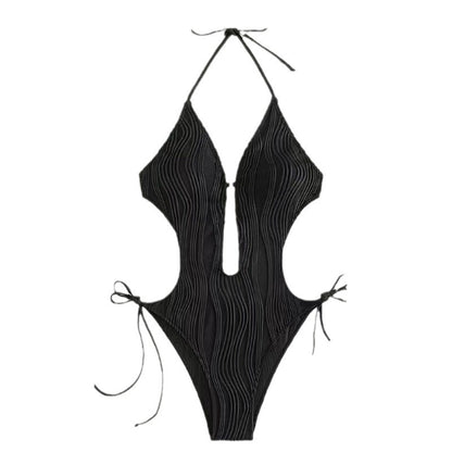 Maillot de bain une pièce pour femmes avec des liens latéraux et un décolleté en V profond Chic und Stil