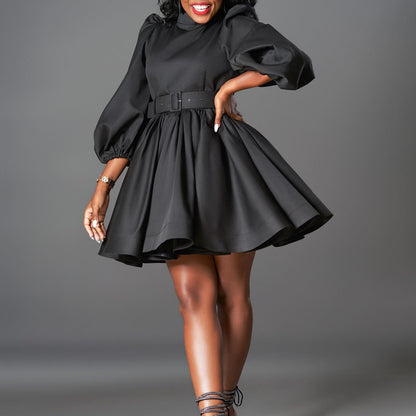 Robe skater pour femmes avec ceinture cintrée et manches volumineuses Chic und Stil