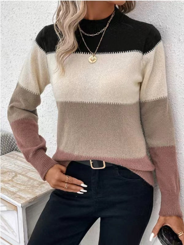 Femme pull en tricot à col rond avec des combinaisons de couleurs modernes Chic und Stil