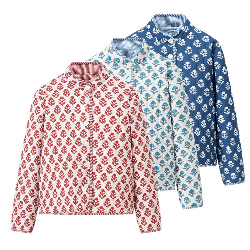 Dames doudoune avec motifs floraux et col élégant Chic und Stil