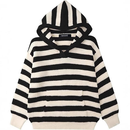 Dames Pull en tricot confortable avec capuche et motif rayé Chic und Stil