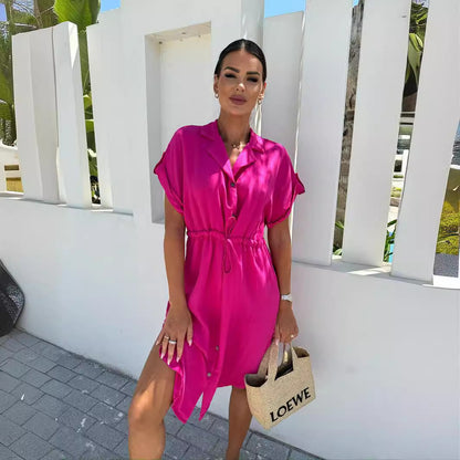 Robe en chemise à boutons détendue pour femmes avec ceinture à nouer Chic und Stil