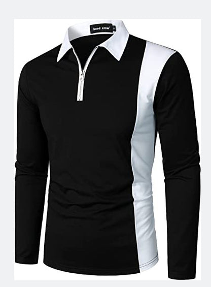 Men's Long Sleeve Polo with Modern Zipper and Contrasting Inserts Chic and Style