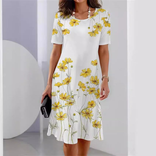 Robe midi femme avec un élégant motif floral et une silhouette décontractée Chic und Stil