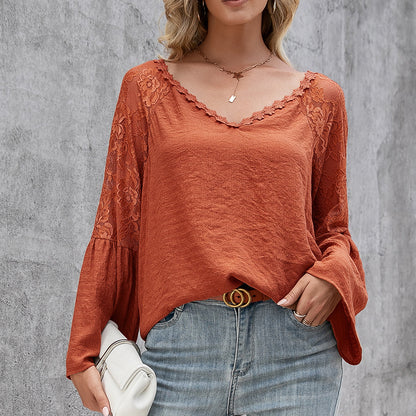 Chemisier femmes avec des manches en dentelle transparentes et un décolleté en V tendance Chic und Stil