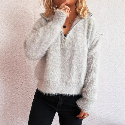Femme pull doux avec col haut et fermeture éclair Chic und Stil