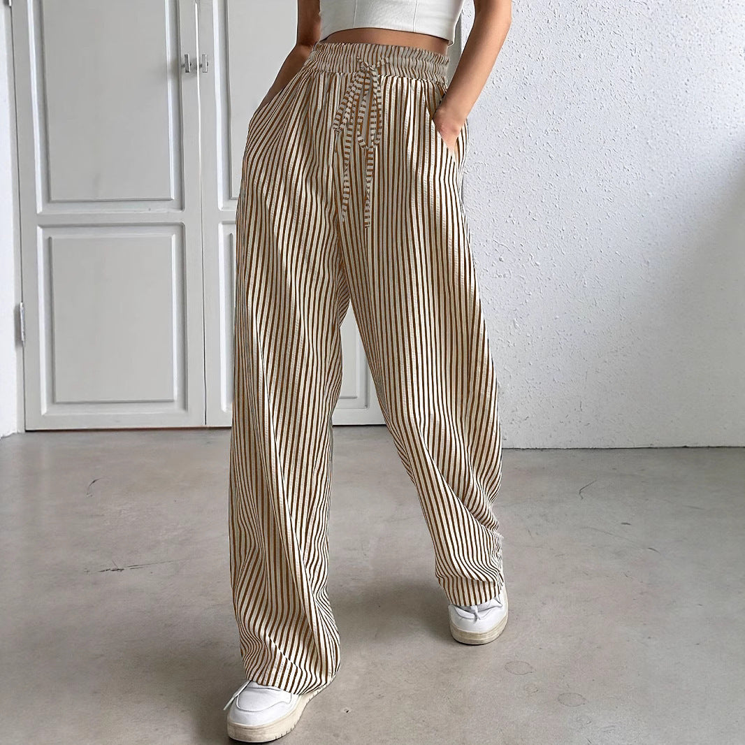 Striped wide pants for women with elastic waist and practical pockets Chic and Style