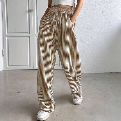 Striped wide pants for women with elastic waist and practical pockets Chic and Style