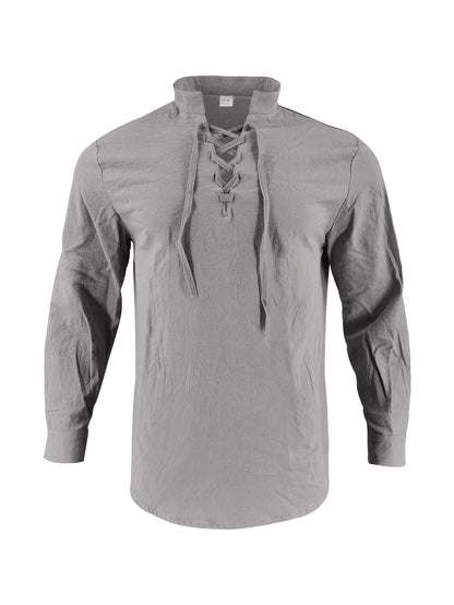 Chemise à manches longues pour hommes avec lacets à la mode et col montant Chic und Stil