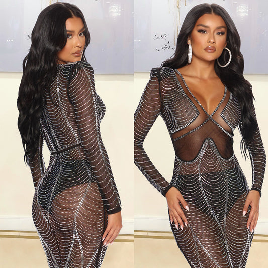 Women's Chic and Stylish Shiny Mesh Maxi Dress