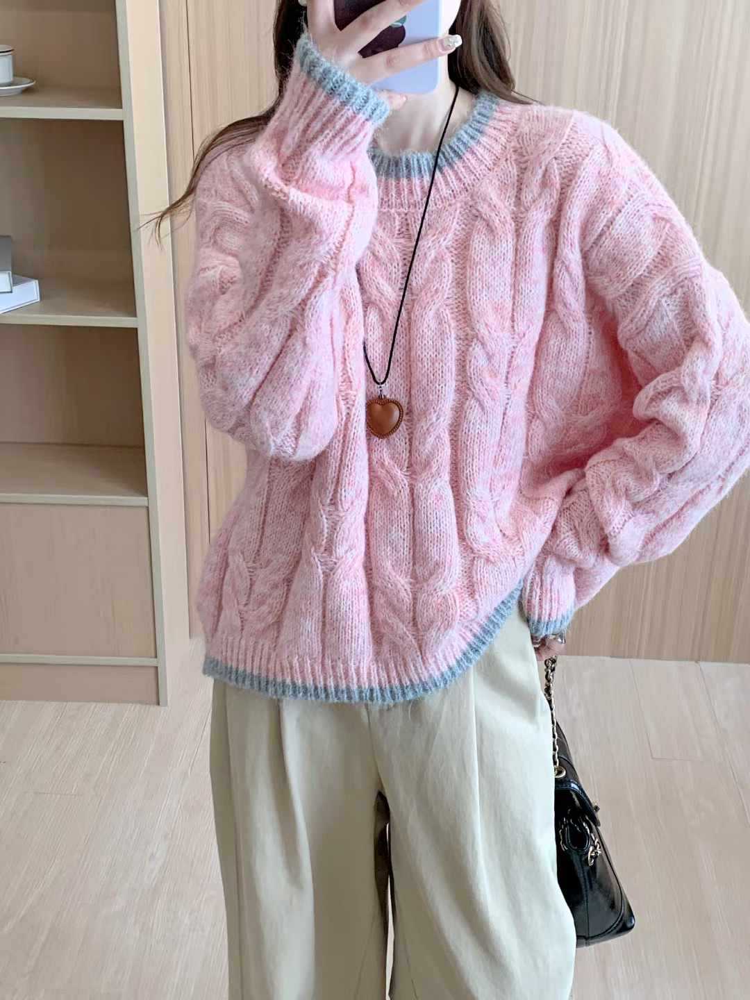 Dames grosse tricot pull avec motif en torsades et encolure ronde Chic und Stil