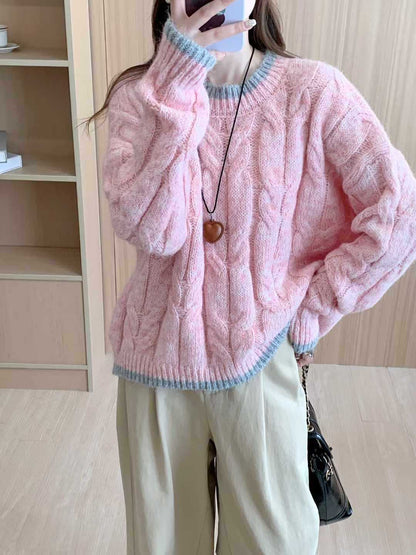 Dames grosse tricot pull avec motif en torsades et encolure ronde Chic und Stil