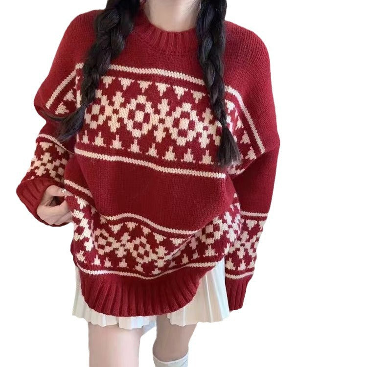 Pull femme en grosse maille avec un motif norvégien frappant Chic und Stil