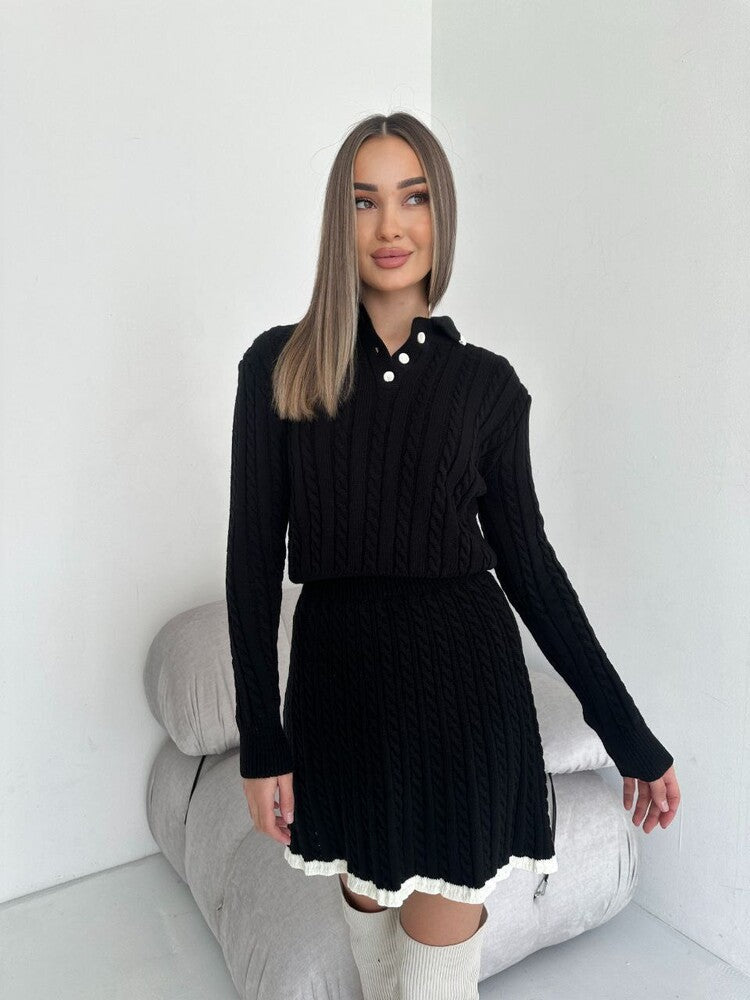 Robe en tricot à col et détails féminins pour femmes Chic und Stil