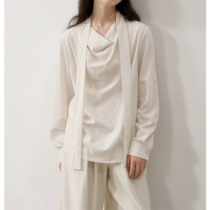 Blouse à col drapé à manches longues Chic und Stil pour femmes
