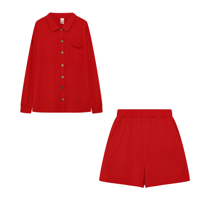 Chic and Style women's casual shirt and shorts set with chest pocket