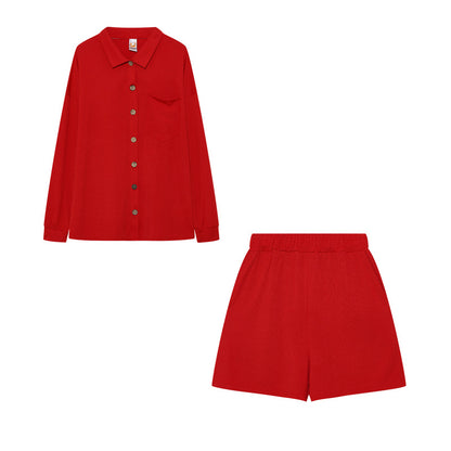Chic and Style women's casual shirt and shorts set with chest pocket