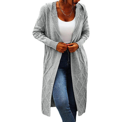 Cardigan en tricot pour femmes avec capuche et motif en torsades luxueux Chic und Stil