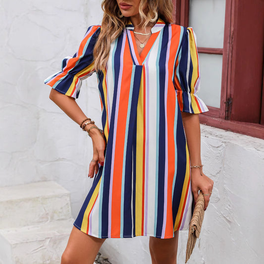 Robe d'été rayée à manches courtes pour femmes Chic und Stil