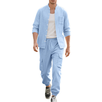 Homme confortable Cargo-Shorts et chemise décontractée à manches longues Set Chic und Stil