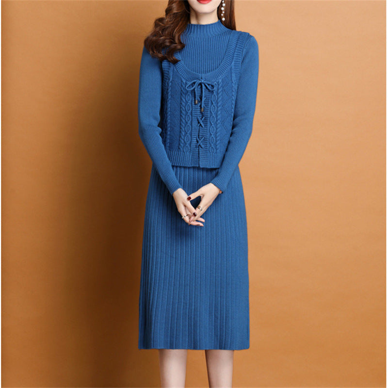 Robe tricot élégante pour femmes avec col haut et design de tresses décoratif Chic und Stil