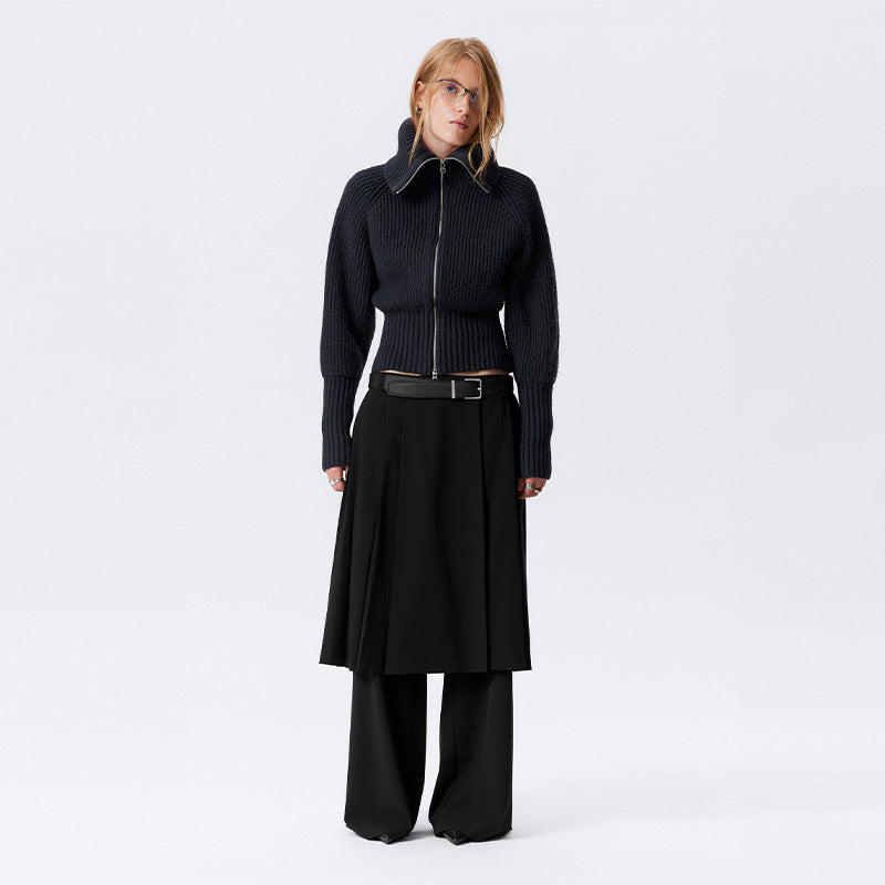 Knit jacket for women with high collar and trendy zipper Chic und Stil