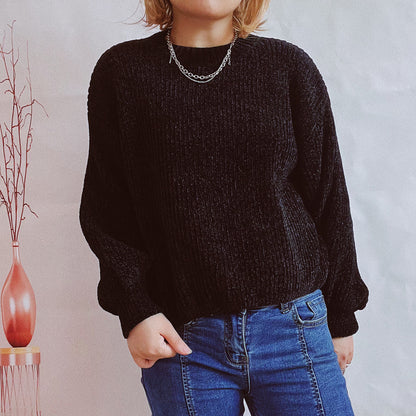 Pull femme en grosse maille avec un motif de côtes romantique et des manches larges Chic und Stil