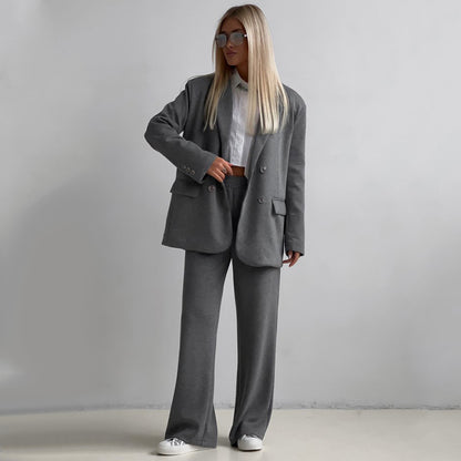 Dames élégant et décontracté ensemble deux pièces avec blazer surdimensionné et pantalon ample Chic und Stil
