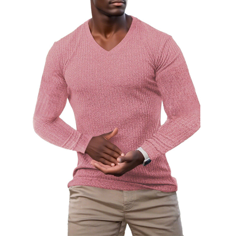 Pull élégant pour hommes à col en V en matériau tricoté texturé Chic und Stil