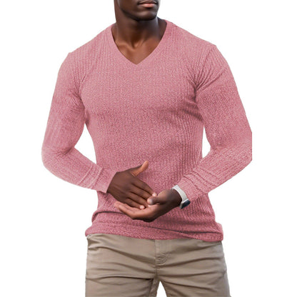 Pull élégant pour hommes à col en V en matériau tricoté texturé Chic und Stil