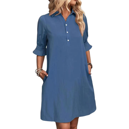 Robe chemise décontractée pour femmes avec manches courtes et poches pratiques Chic und Stil